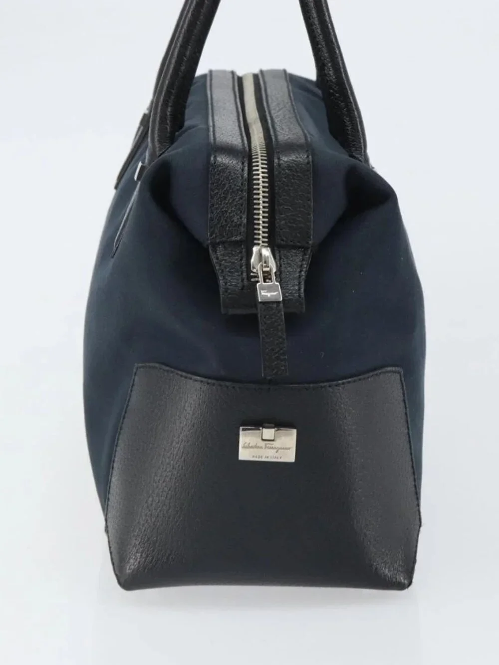 Salvatore Ferragamo Hand Bag Nylon Black Silver Auth BA9555
